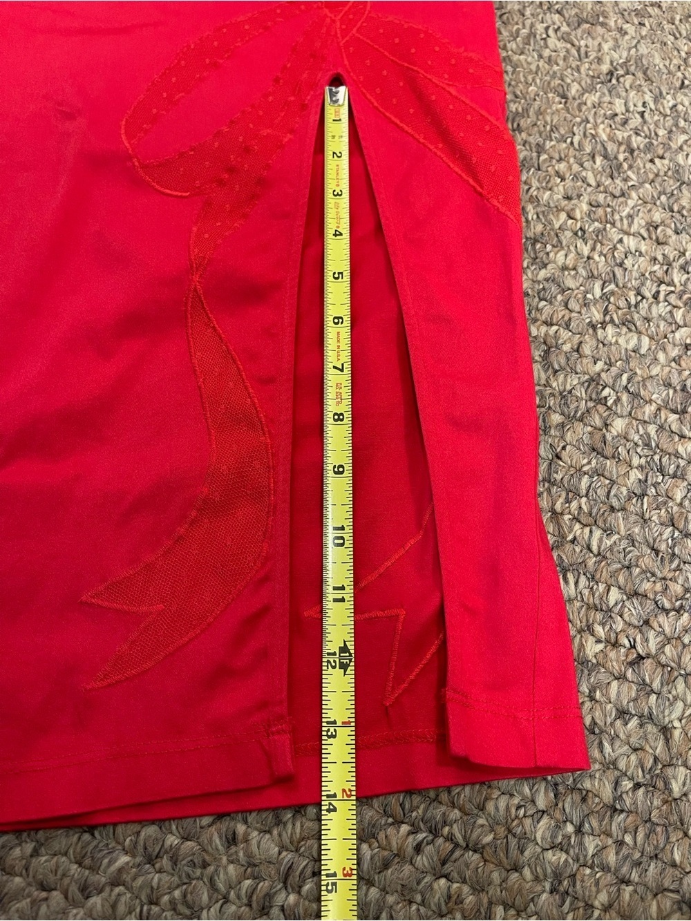 Anthropologie Maeve Red Bow Midi Pencil Skirt Embroidered Side Slit Size XS - Picture 10 of 16